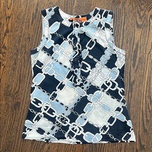 Tory Burch Black and White Chain Pattern Tank Top
